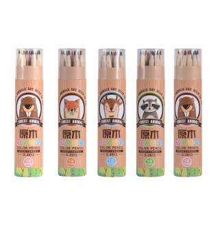 原木彩色铅笔圆纸桶装18色木杆铅笔