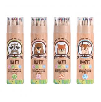 原木彩色铅笔圆纸桶装24色木杆铅笔