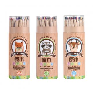 原木彩色铅笔圆纸桶装48色木杆铅笔