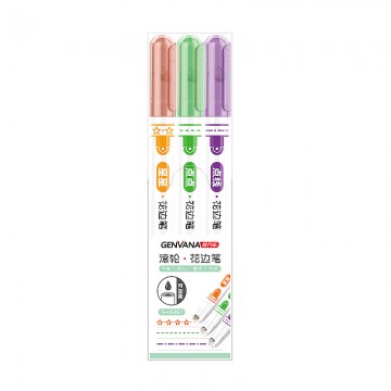 花边滚轮点线星星点点3色荧光笔