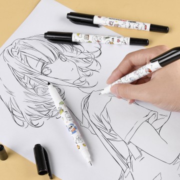 7天脱帽不干小狗图小双头勾线笔