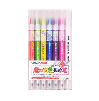 魔幻变色花边滚轮6+1支双头荧光笔