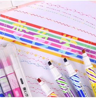 魔幻变色花边滚轮6+1支双头荧光笔