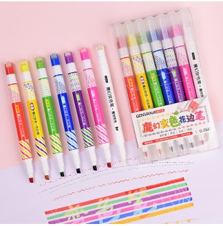 魔幻变色花边滚轮6+1支双头荧光笔