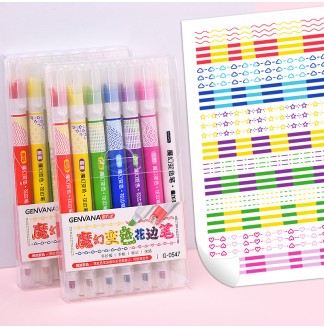 魔幻变色花边滚轮6+1支双头荧光笔