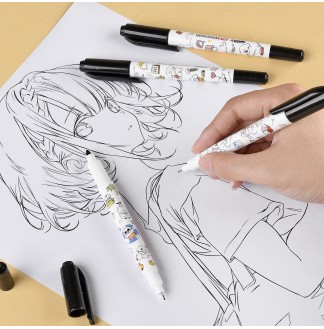 7天脱帽不干小狗图小双头勾线笔